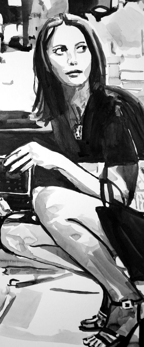 A girl with books / 42 x 29.7 cm by Alexandra Djokic