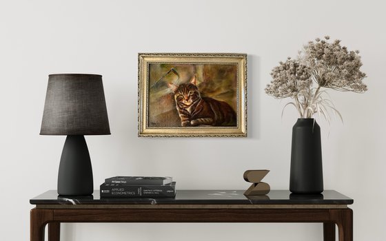 Let's Play Cat Original Oil Painting with more than 15 glazes for vivid realism fully framed