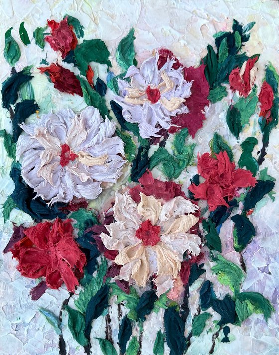 Colorful Floral Art: Thick Paint and Textured Details