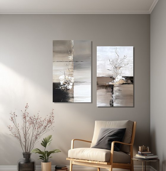 Set Beige Grey gold abstract