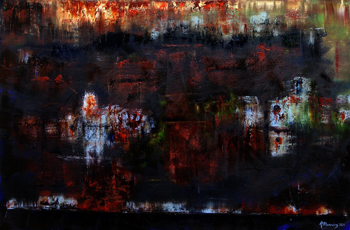 Abstract Oil Painting By Richard Manning, 36 X 24", Rust-12, Original Artwork