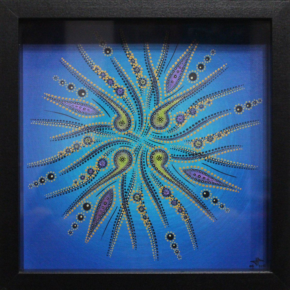 Geometric Abstract Acrylic Painting By Jonathan Pradillon, 11 X 11, Movement Of Blue Shapes, Original Artwork