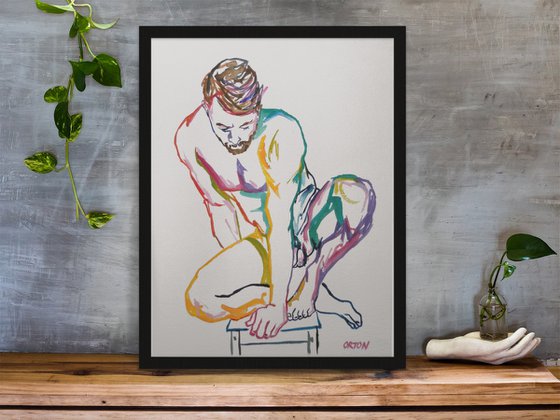 Male Nude Art Original Painting Drawing Charcoal Water Colour Nude