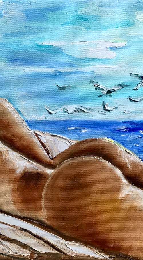 The Hottest Day in Summer. Nude at the seaside. Erotic painting. by Olga Koval