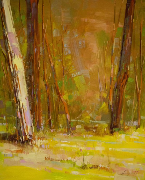 Birches Grove Handmade oil painting One of a kind