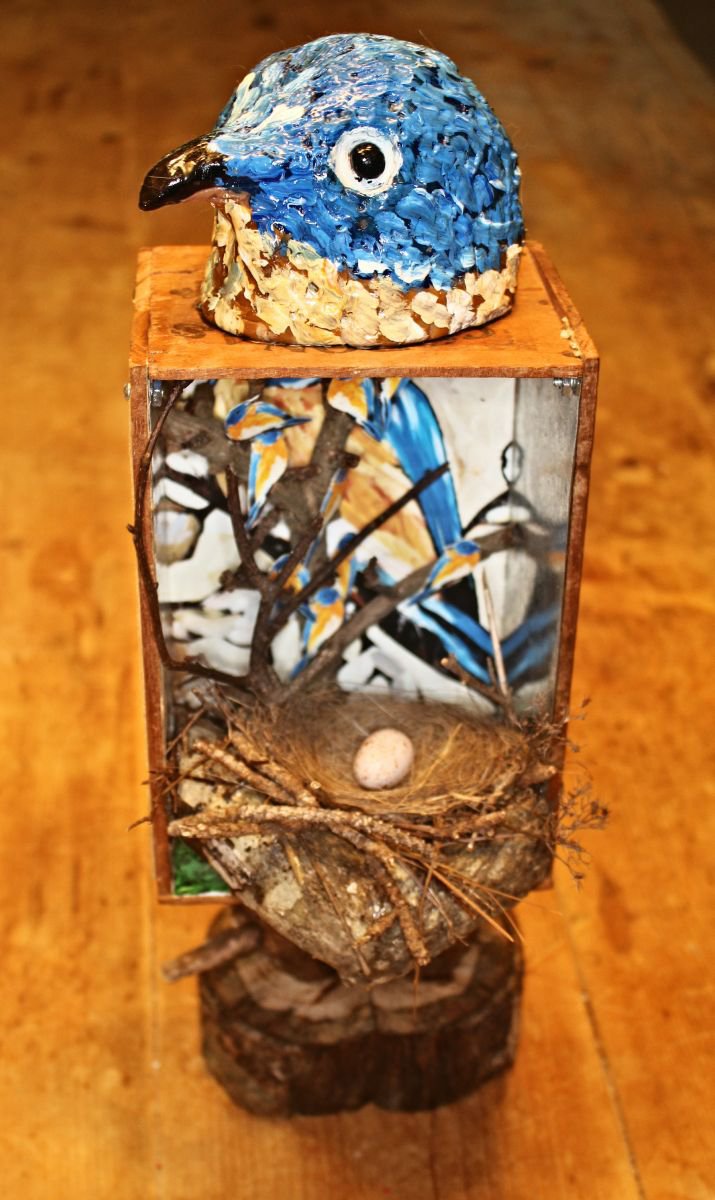 Surrealistic Animal Sculpture By Ken Vrana, 16 X 6", Blue Bird, Original Artwork