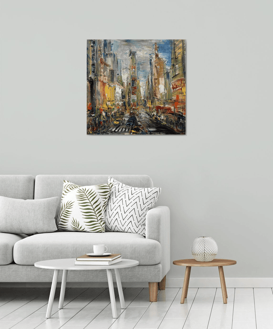 Times Square NYC, abstract impressionist painting 75x78cm