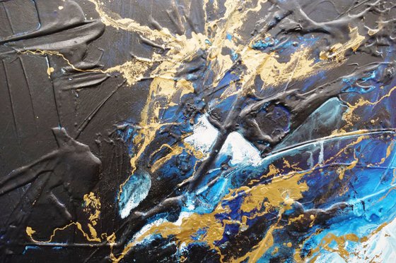 Golden Sapphire 190cm x 100cm Textured Abstract Art