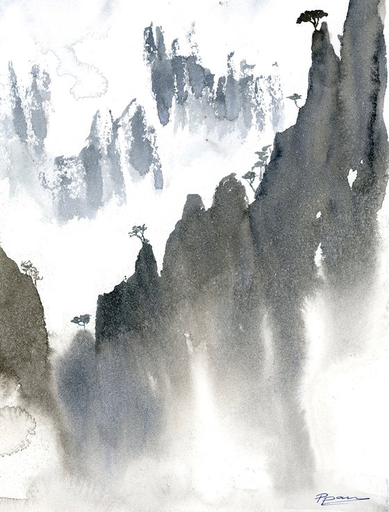 Japanese mountains painting (number 2 ) -  Original Watercolor Painting