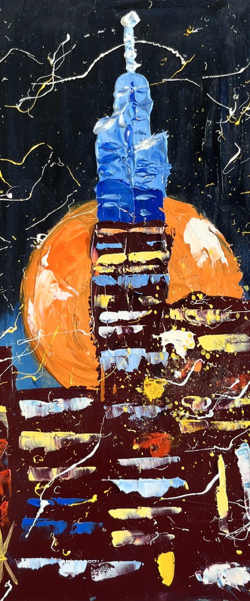 New York Moon - original oil impasto painting by Halyna Kirichenko