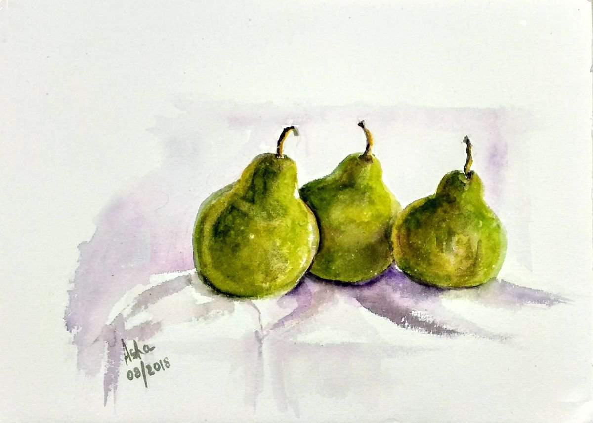 Watercolor Pears Three pears painting- 10.25x 14.00 by Asha Shenoy