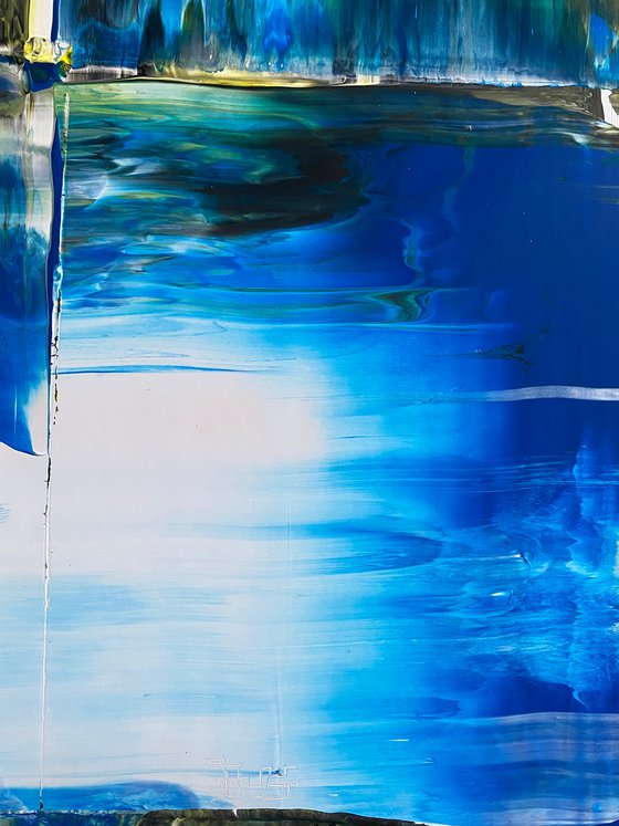 "Cold Front" - Save As A Series - Original PMS Abstract Acrylic Painting Diptych On Recycled Wooden Desk Panels - 54" x 26"