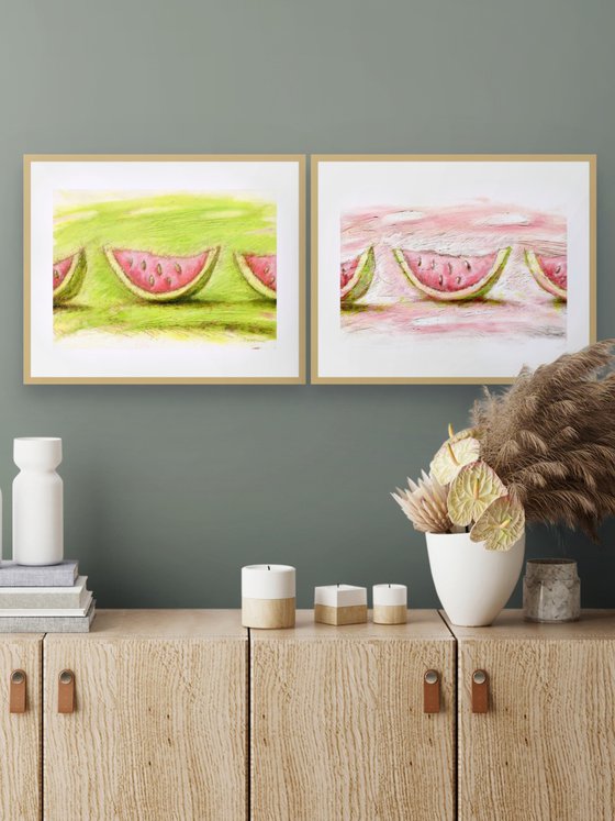 Watermelons On Green and Pink