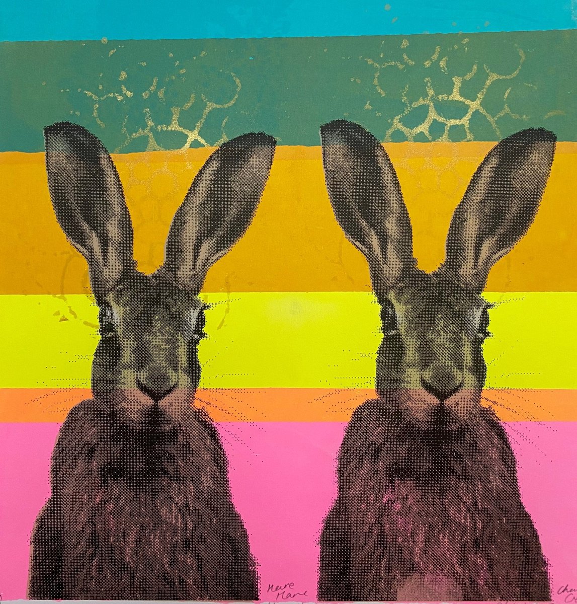 Graphic Animal Screenprint By Charlotte Gerrard, 20 X 20, Hare Hare Ap, Original Artwork