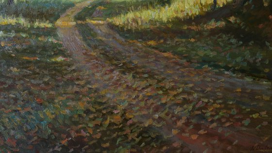 Sunny Autumn Path - autumn landscape painting