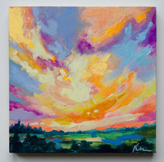 The Skies are Opening 8x8" Small Abstract Cloudscape Painting Original