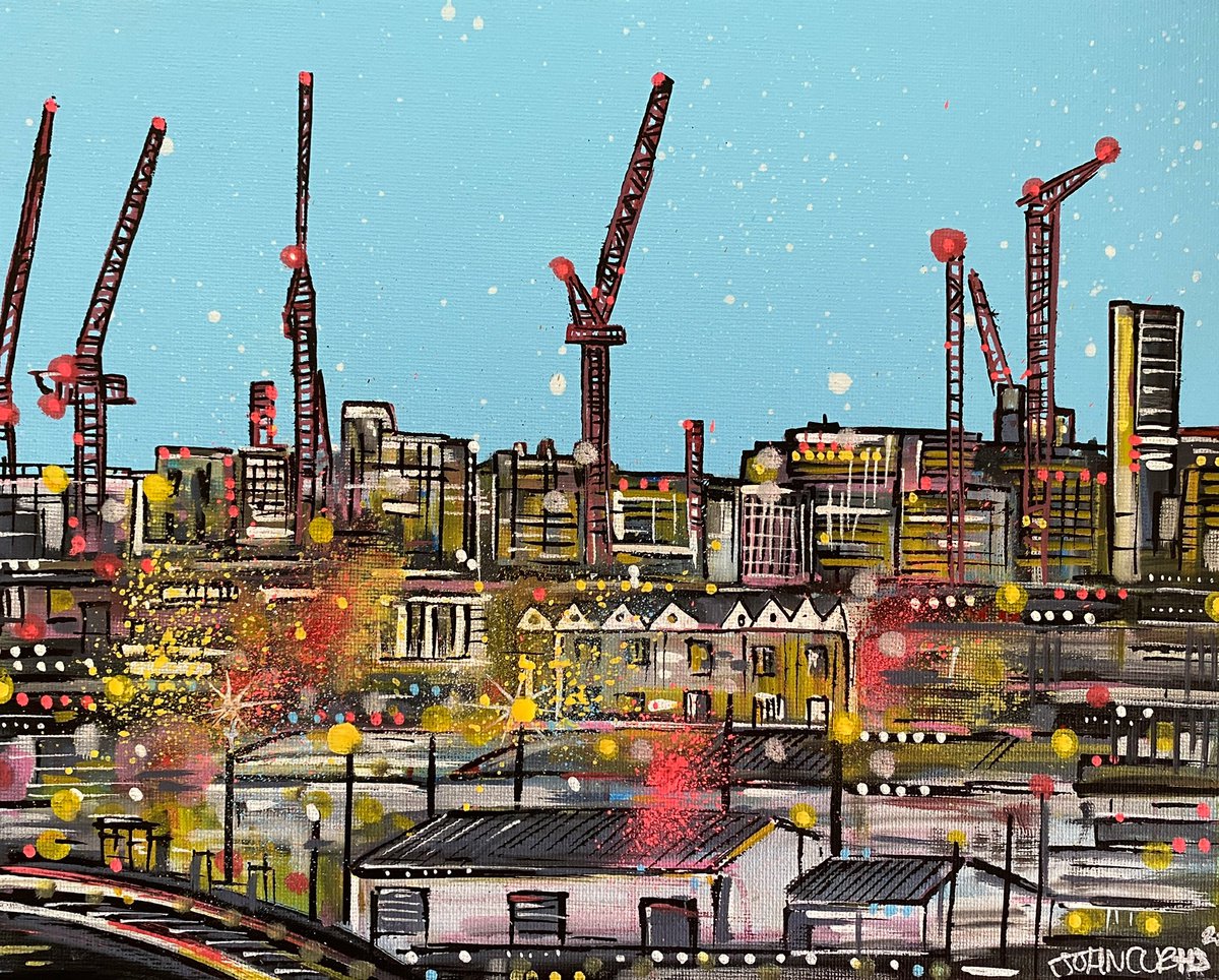 Cityscapes Painting By John Curtis, 12 X 9, Bristol Skyline, Original Artwork