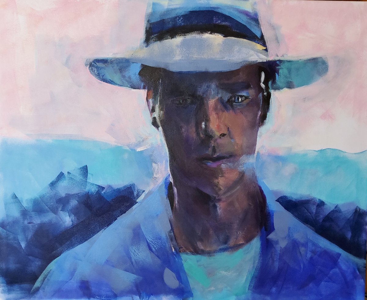 Expressive Portrait Acrylic Painting By Marina Del Pozo, 39 X 32", Anochece, Original Artwork