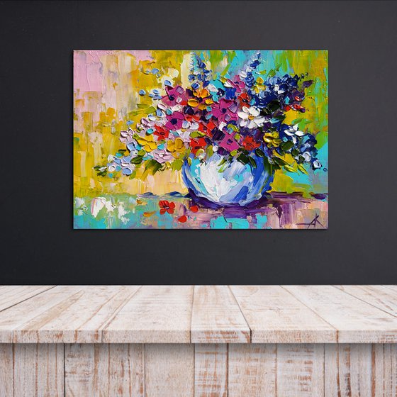 Flowers for you - small painting, oil painting, flowers, bouquet, gift idea, gift, flowers oil painting