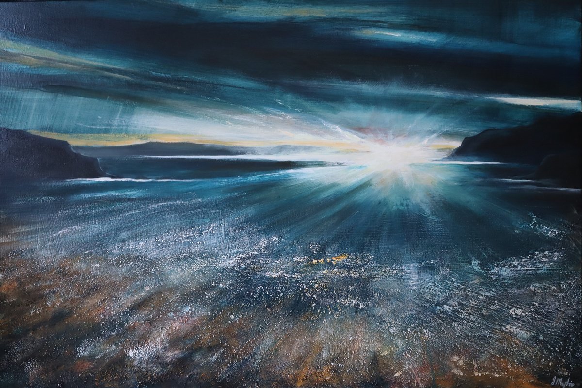 Expressive Landscape Acrylic Painting By Ian Macphie, 35 X 24, Last Light At Portree, Original Artwork