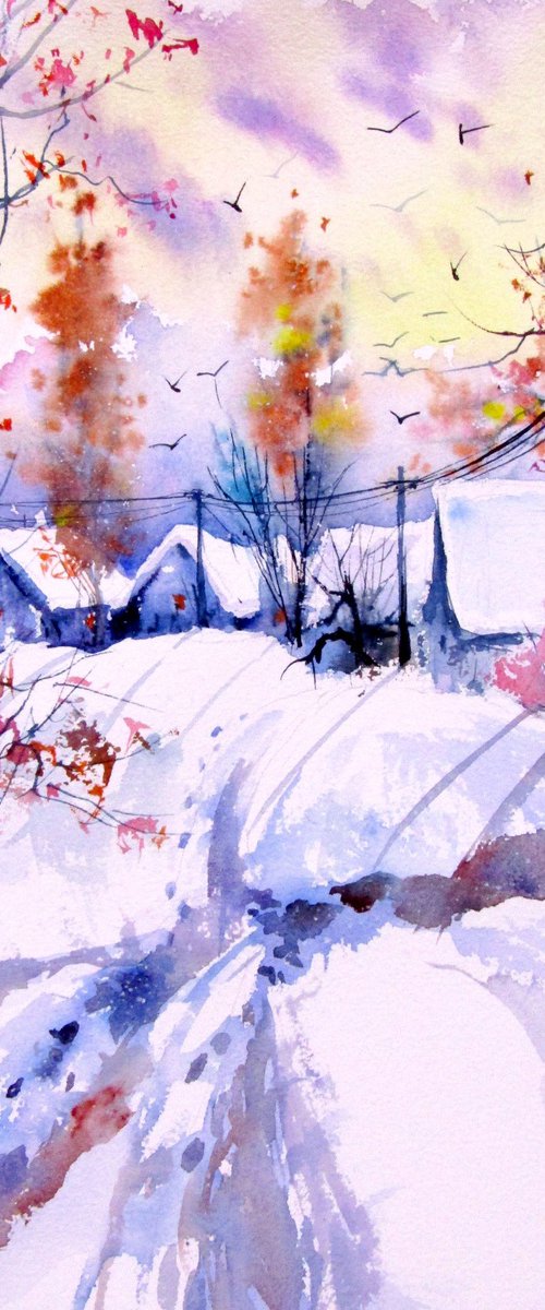 Snowy village serenity by Kovács Anna Brigitta
