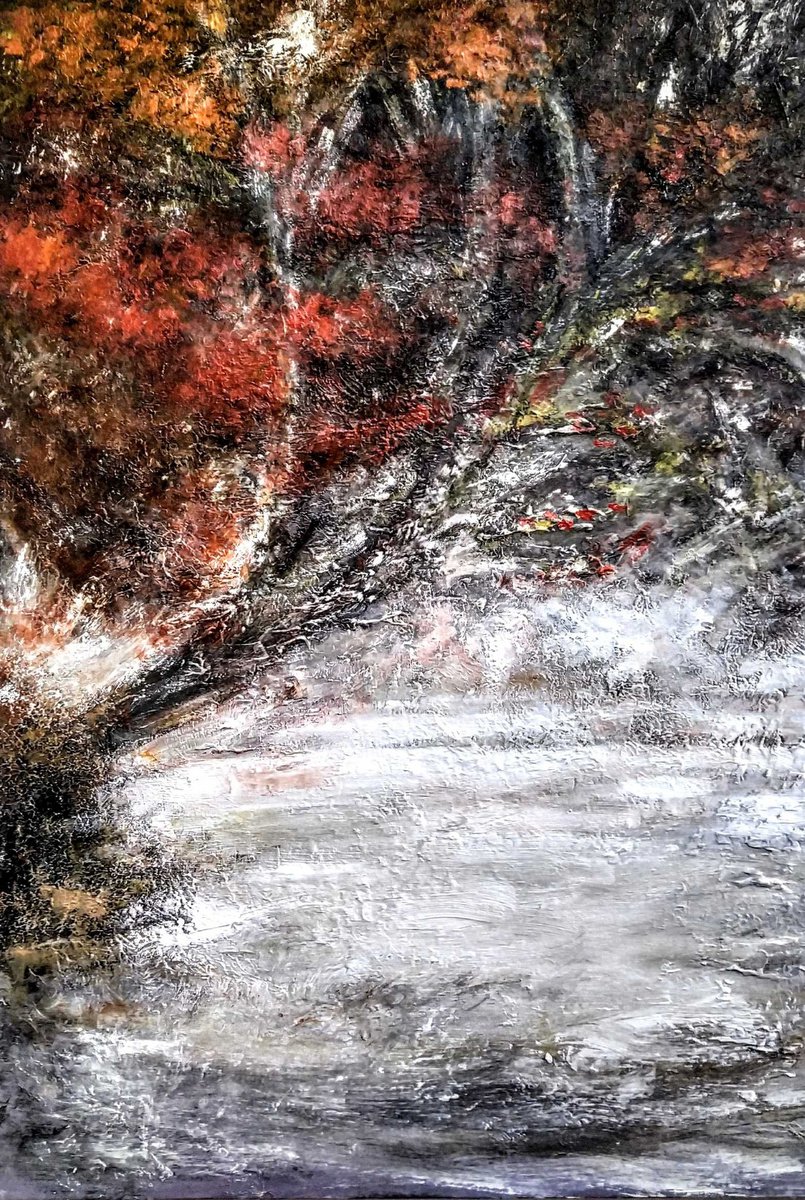 Melancholic Autumn 70x100cm Abstract Textured Painting by Alexandra Petropoulou