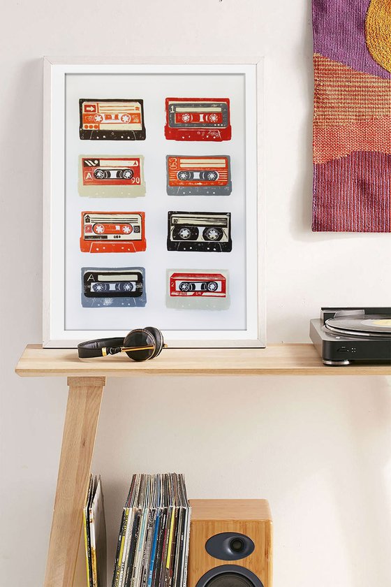 Linocut cassette tapes #66