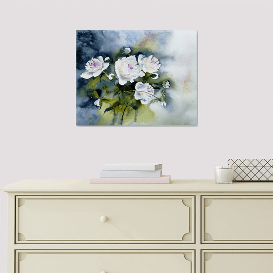 White peony flowers painting