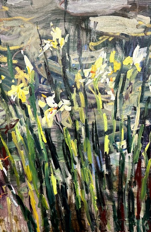 Wild irises at the edge of the pond by Lilia Orlova-Holmes