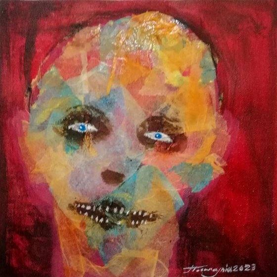 Sweet portraits from hell (Blue eye Satan), Mixed media on paper, 23x23 cm