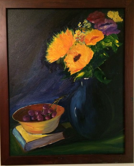 Still Life - Sunflower and Grapes