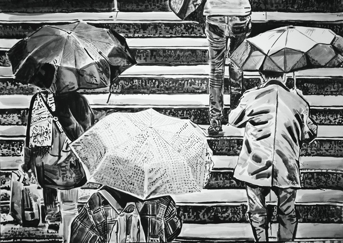 Urban And Pop Ink Drawing , Rainy Day By Alexandra Djokic, 28 X 20, Artwork For Sale On Artfinder