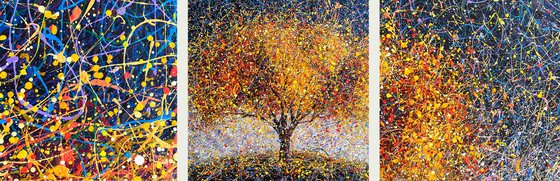 Large tree abstract painting Be like a tree Sun Autumn modern art Yellow orange three abstraction