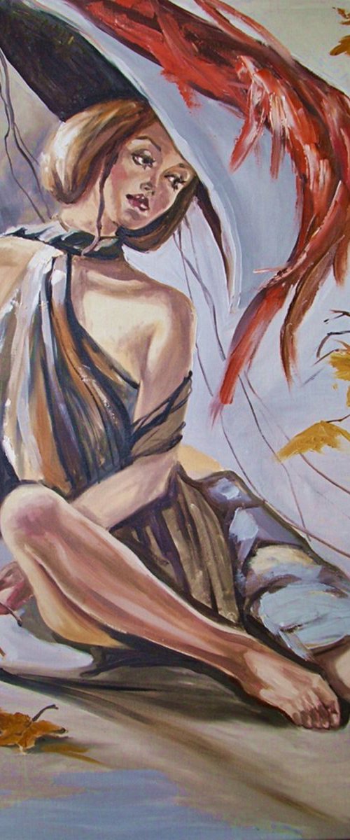 " AUTUMN LADY ...  " - original oil painting on canvas, gift, PALETTE KNIFE by Monika Luniak