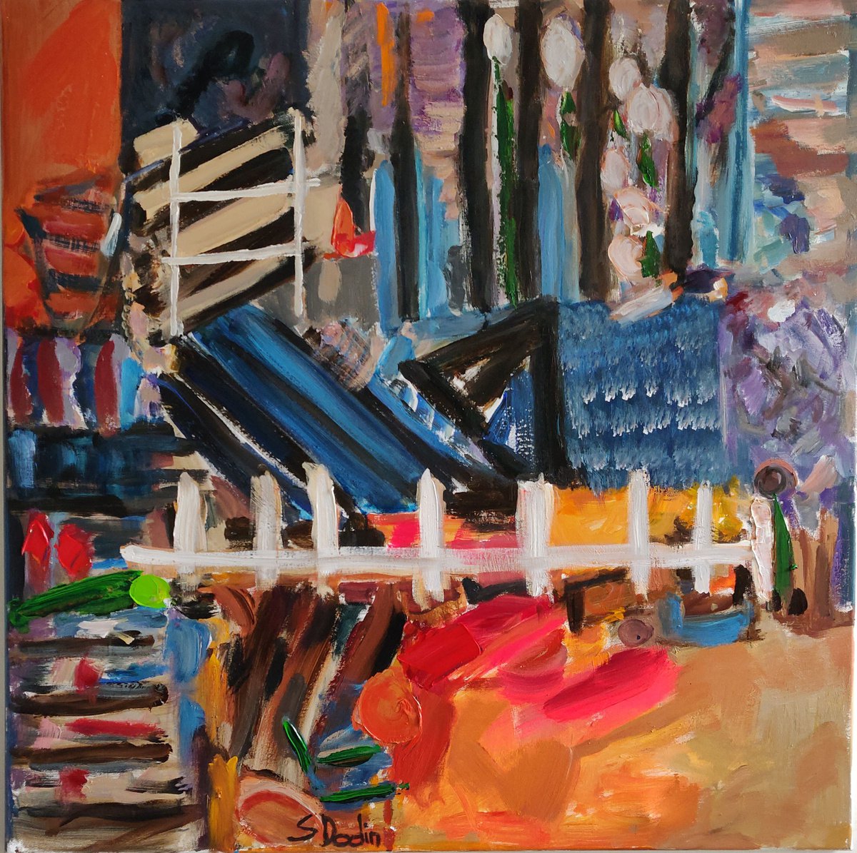 Abstract Acrylic Painting By Sylvie Dodin, 39 X 39", Colors, Original Artwork