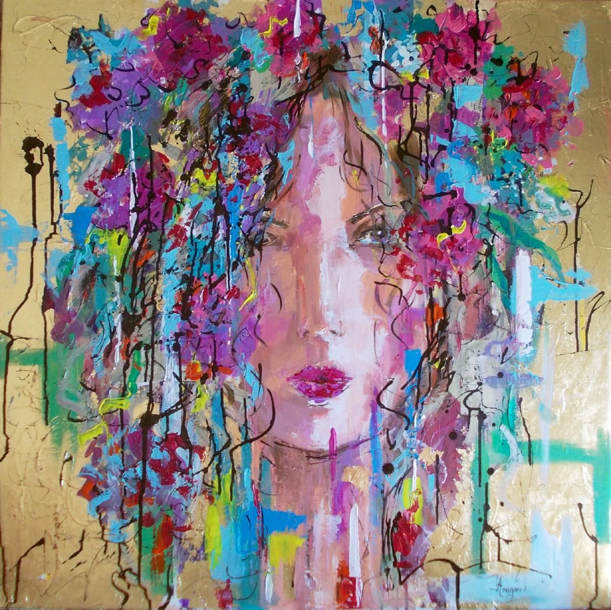 Welcome Spring -Woman portait acrylic painting on canvas by Antigoni Tziora