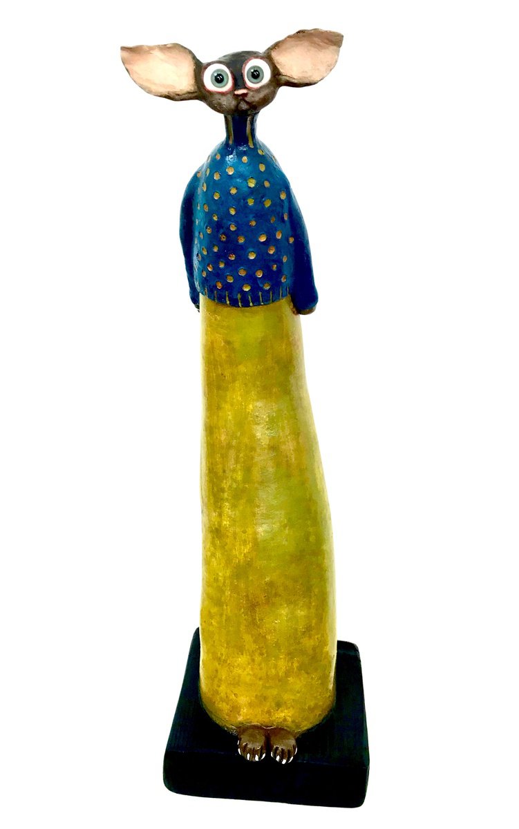 Expressive Animal Wood Sculpture By Eleanor Gabriel, 6 X 20, Juliet, Original Artwork