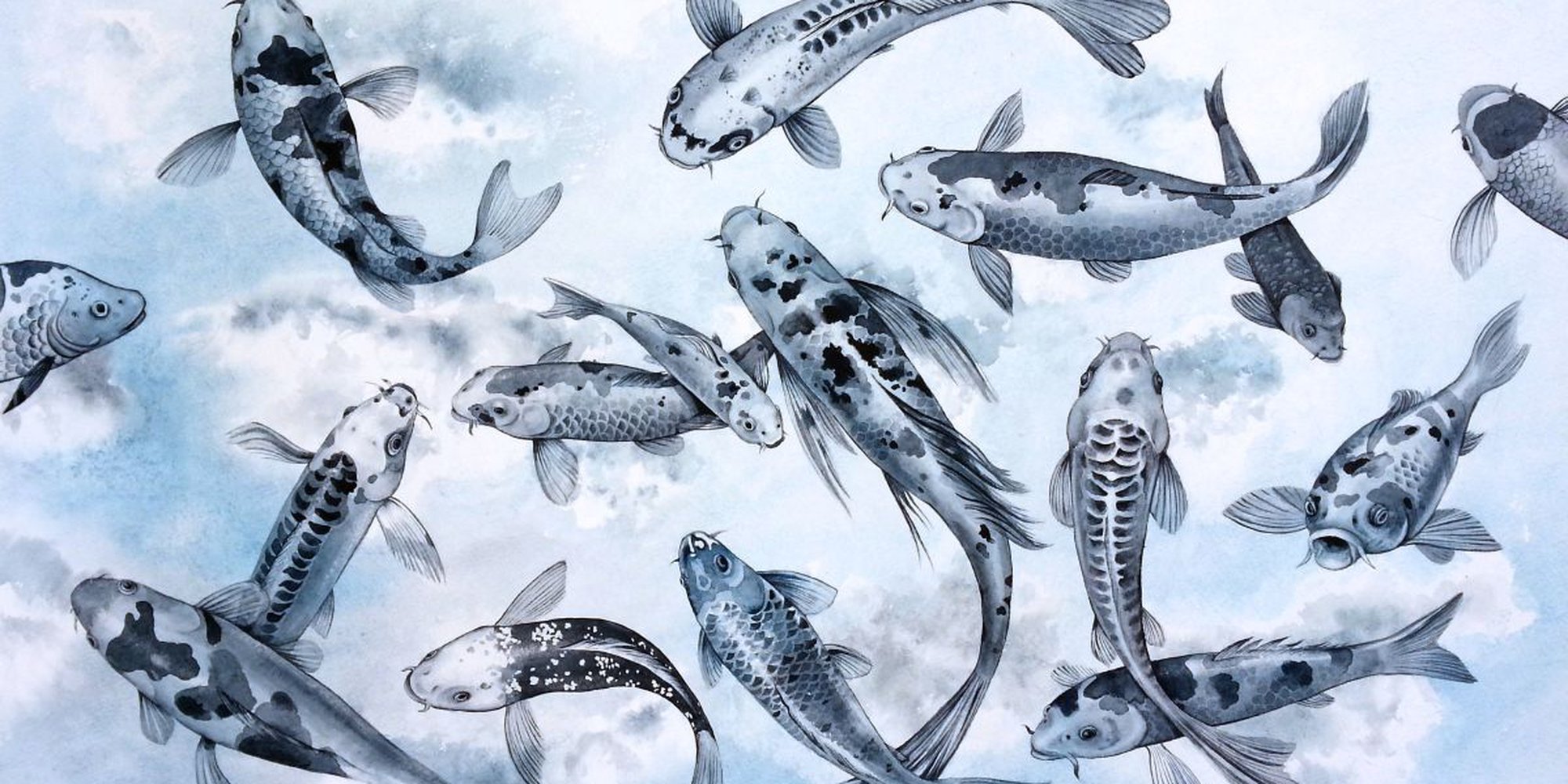 Art of the Day: "Koi in the Sky, 2016" by Olga Beliaeva Watercolour