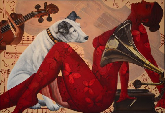 Lady, dog and Gramophone