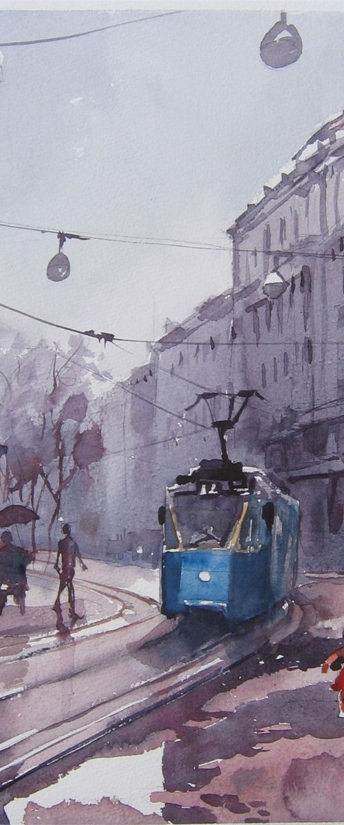 zagreb tramway by Goran Žigolić Watercolors