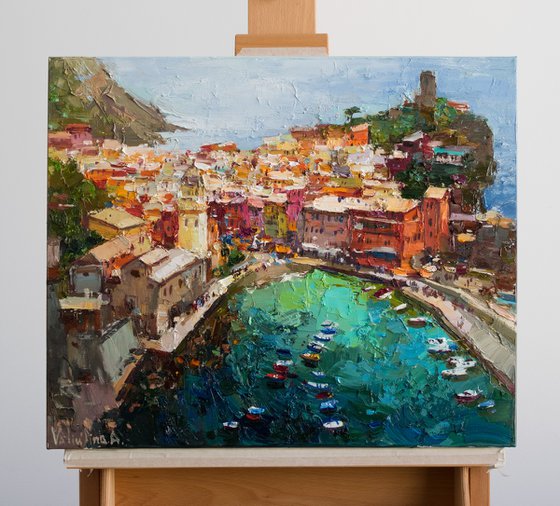 Vernazza Cinque Terre iItaly - Original impasto landscape painting textured Oil painting Italy wall art