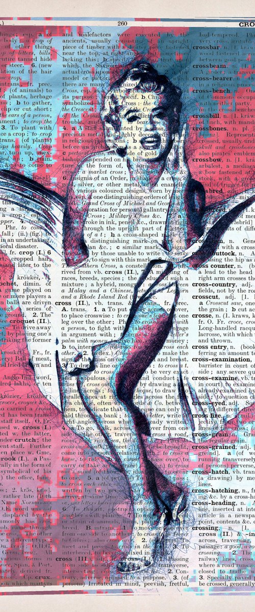 White dress of Marilyn Monroe - Collage Art on Large Real English Dictionary Vintage Book Page by Jakub DK - JAKUB D KRZEWNIAK