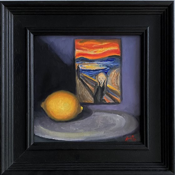Munch & a Lemon Life original oil realism painting.