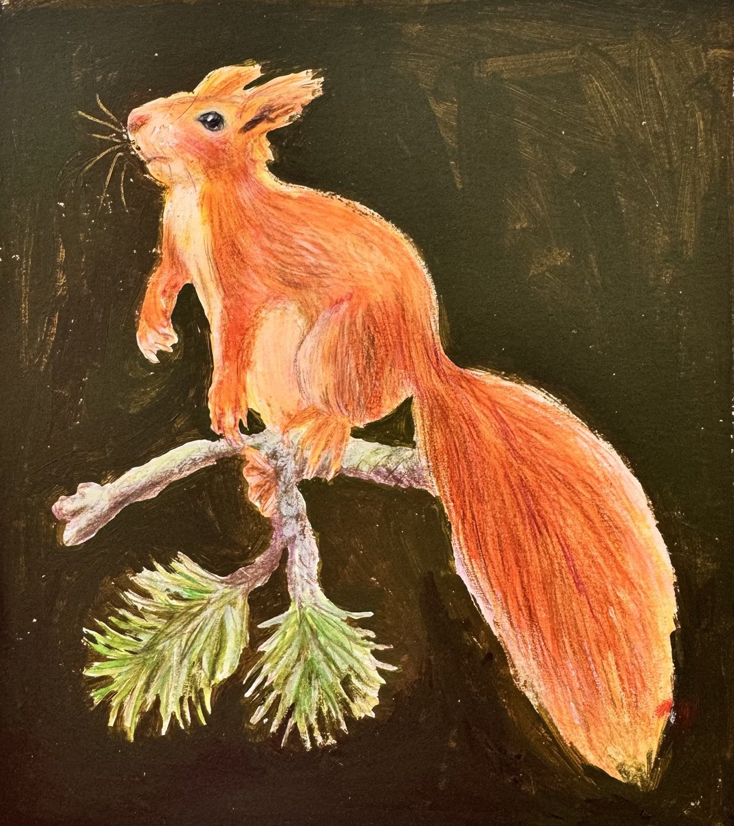 Impressionistic Animal Painting By Anastasia Mazur-Skrobova, 7 X 8, Squirrel, Original Artwork