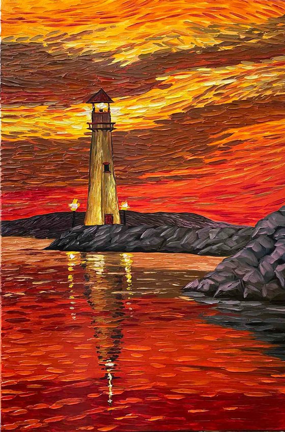 Sunset Lighthouse (Van Gogh Style)