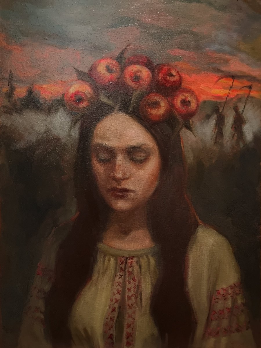 Expressive Portrait Oil Painting By Artmoods Tp, 12 X 16, Apple Feast, Original Artwork