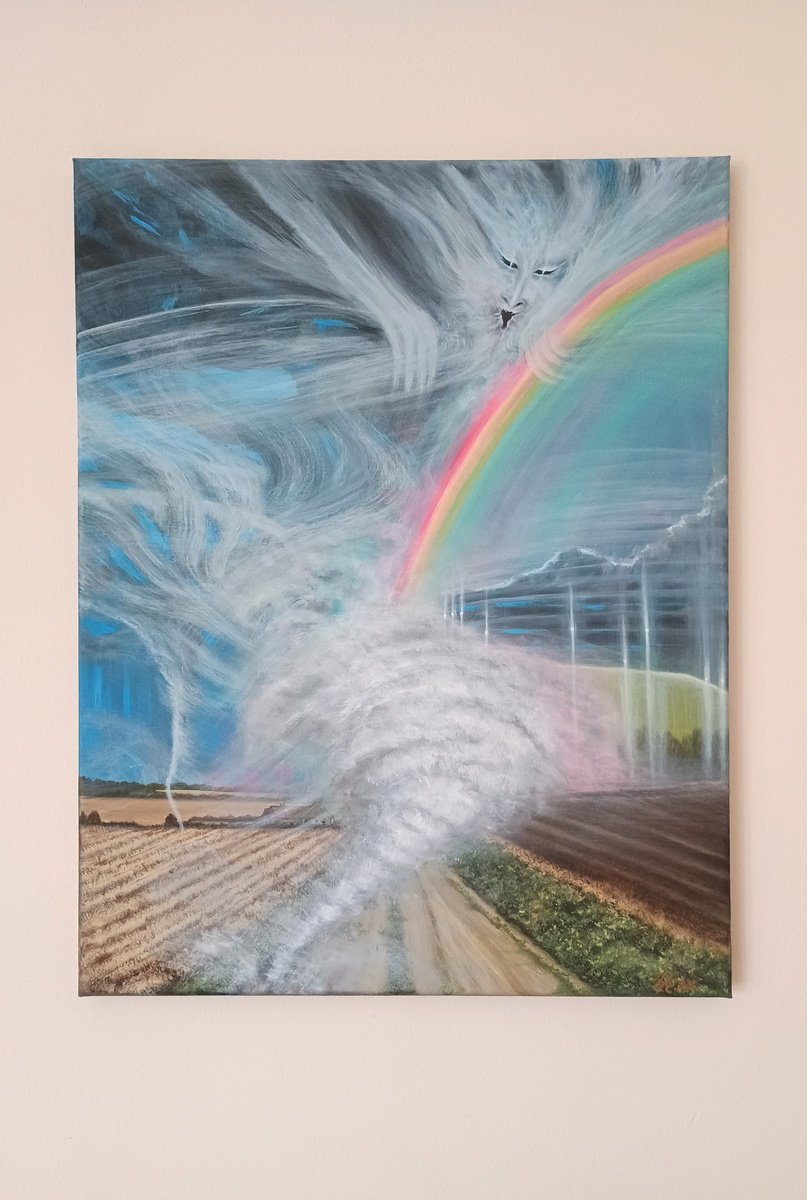 Surrealistic Landscape Acrylic Painting By Zoe Adams, 14 X 18", Tornado, Original Artwork