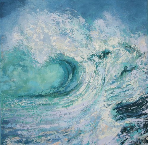 Wave in Soft Turquoise and light pink by Hannah  Bruce