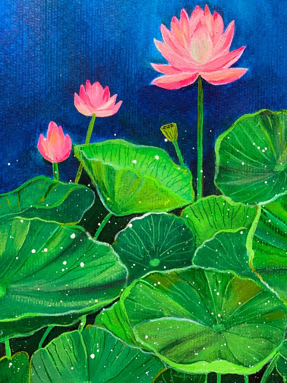 Lotus blooms ! A4 size Painting on paper