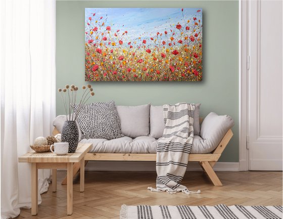 Sunlit poppies - Wildflower Meadow Painting